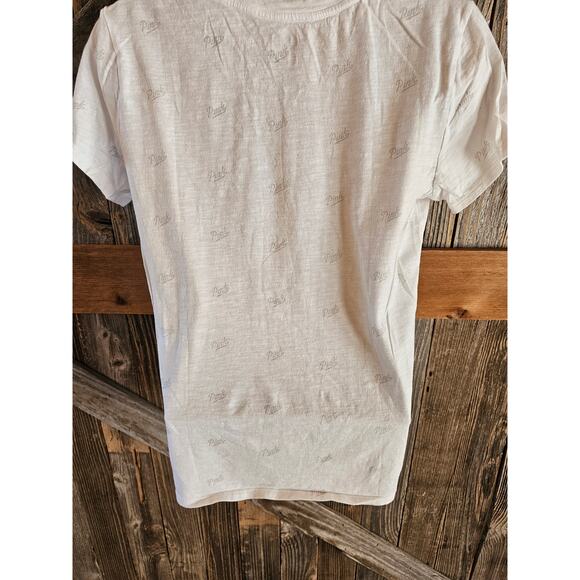 Victoria's Secret PINK logo spell out all over print white y2k 90s tee small EUC - Picture 2 of 7